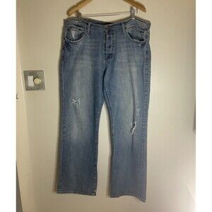 Lucky Brand Men Size 38 x 32 Jeans Distressed Ripped Slim Boot Bottom Blue